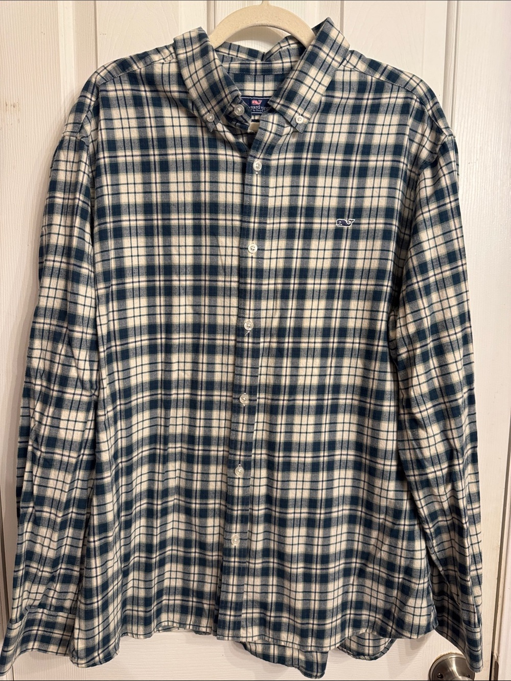 Vineyard Vines Navy and White Plaid Button-Down Shirt